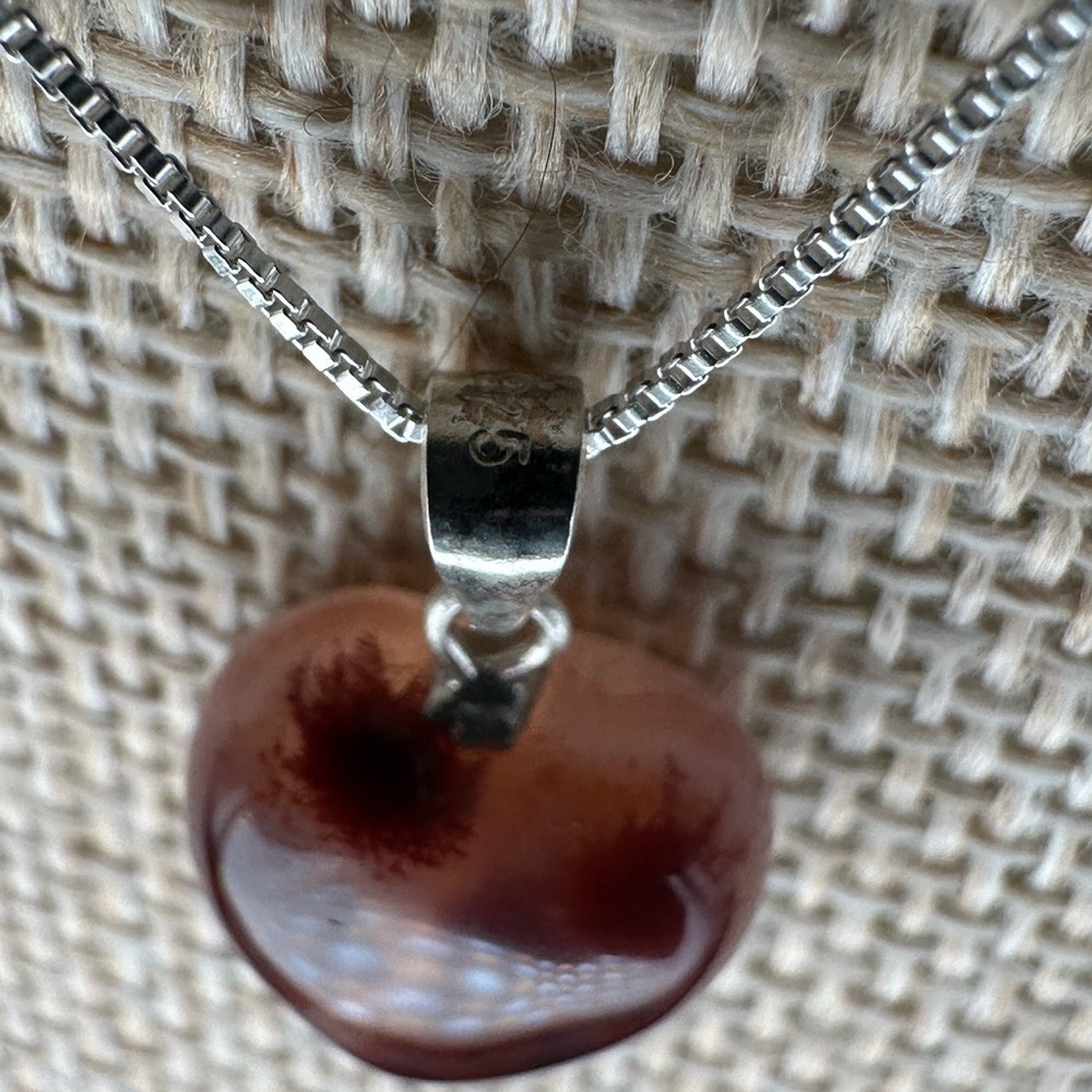 Heart-Shaped Cinnabar in Agate Pendant Necklace on Sterling Silver Bail & Chain - Picture 8 of 12